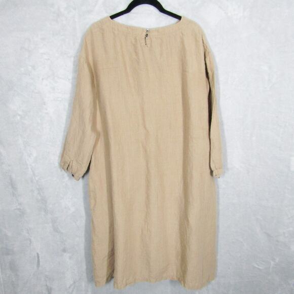 studio CLIP Dress Womens Medium Beige 100% Linen Long Sleeve Button Cuff Pockets - Picture 10 of 12